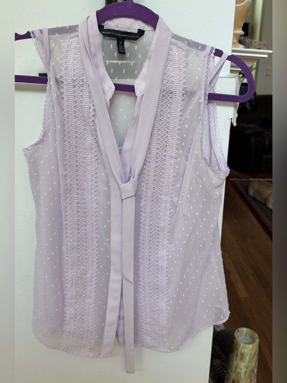 White House Black Market Sheer Sleeveless Tie-Neck Blouse - Light Lavender